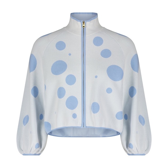 🆕Polka Dot Cropped Knit Cardigan Blue White 
Sz S - Picture 1 of 10